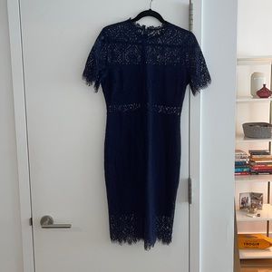 Navy Eyelet Lace Block Dress